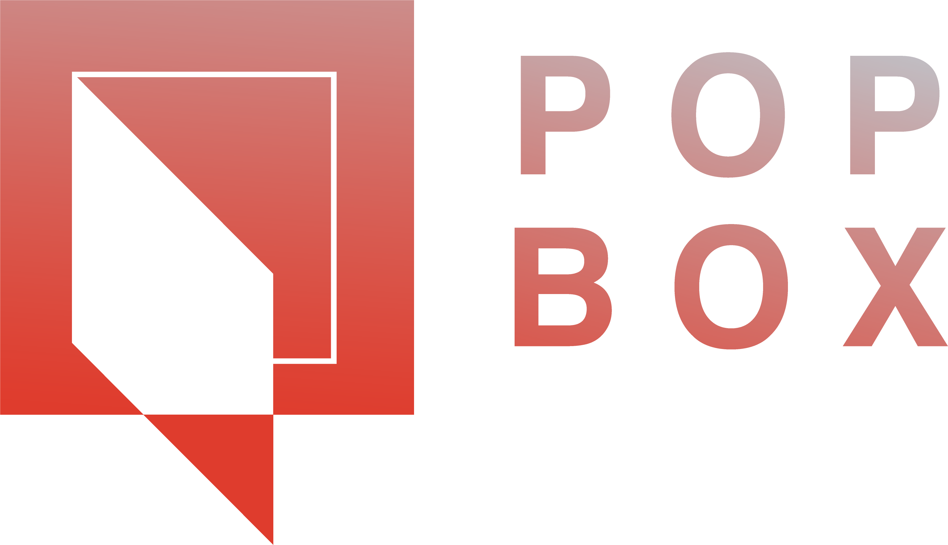 PopBox logo in gradient red with geometric shapes.